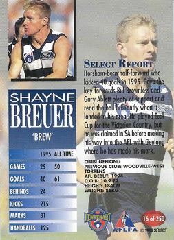 1996 Select AFL #16 Shayne Breuer Back